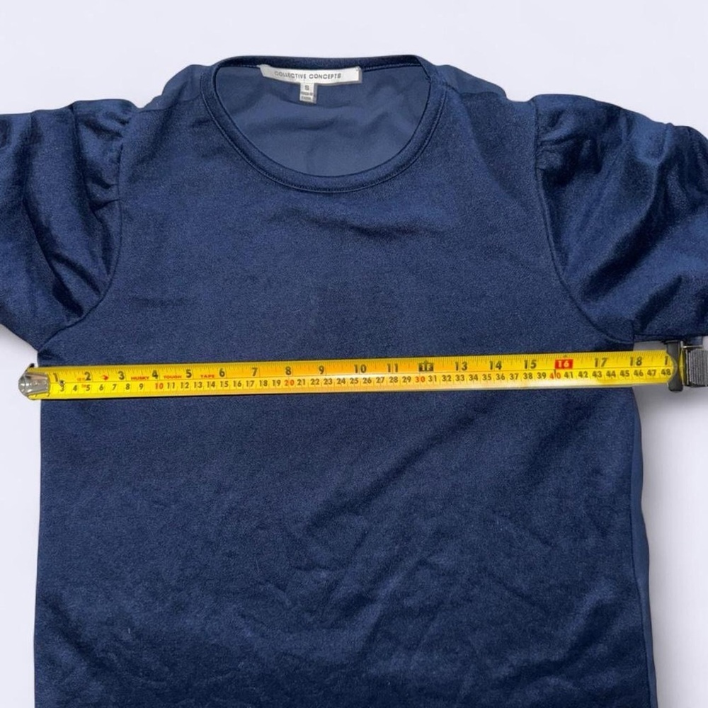 Collective Concepts Dark Blue Puff Sleeve Top - Picture 5 of 6